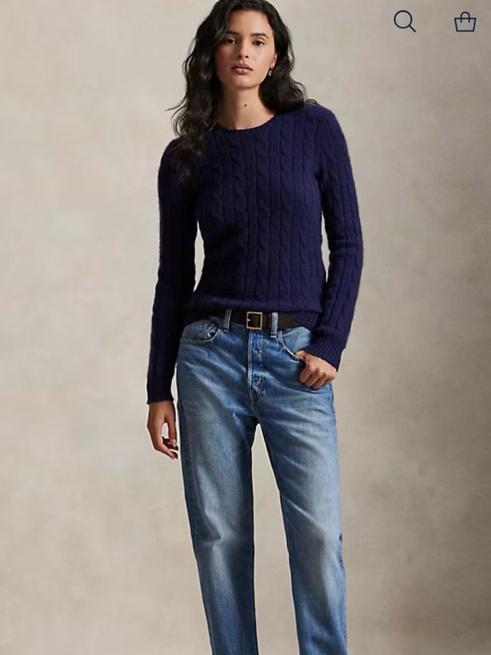 Polo by Ralph Lauren Iconic Cable-Knit 100% Cashmere Sweater. Hunter Navy. - Picture 6 of 8